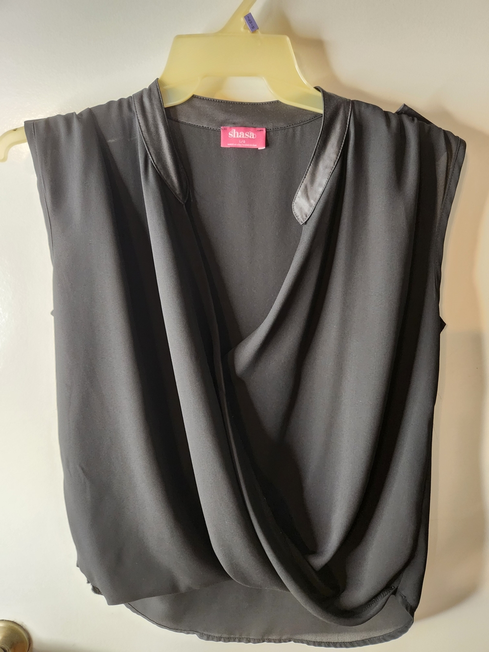 Shasa Black Draped V-Neck Sleeveless Top